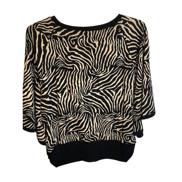 Susan Graver Animal Print Raglan Below Elbow Sleeve Womens Sweater XS - Picture 2 of 5